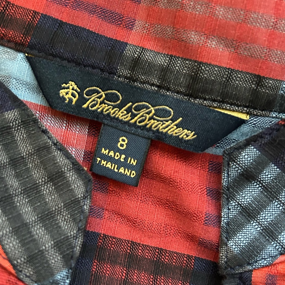 Brooks Brothers Red and Blue Plaid Midi Dress Cap Sleeveless Seersucker Size 8 - Picture 5 of 9